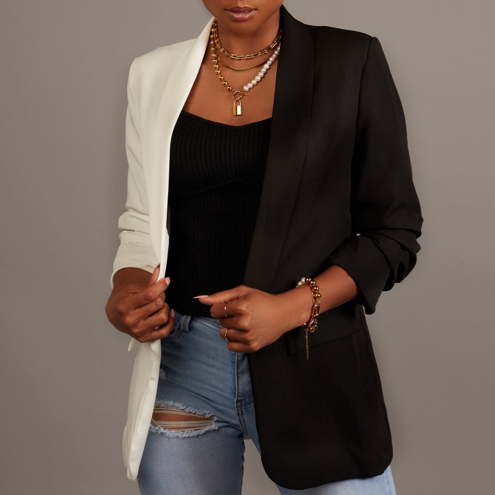VENTI 6 SHAWL COLLAR RUCHED SLEEVE STRETCH BLAZER